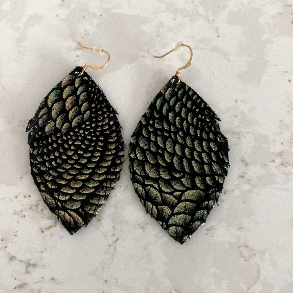 Leather feather earrings
